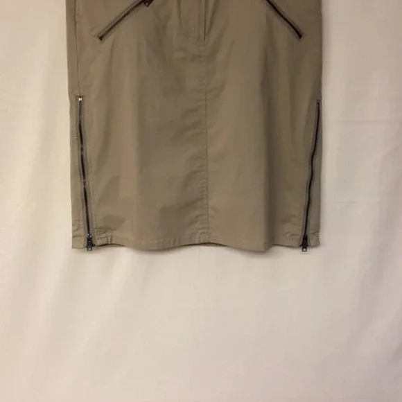 DKNY skirt womens SZ 4 Mini khaki safari neutral unquie fun zipper details - Picture 3 of 10